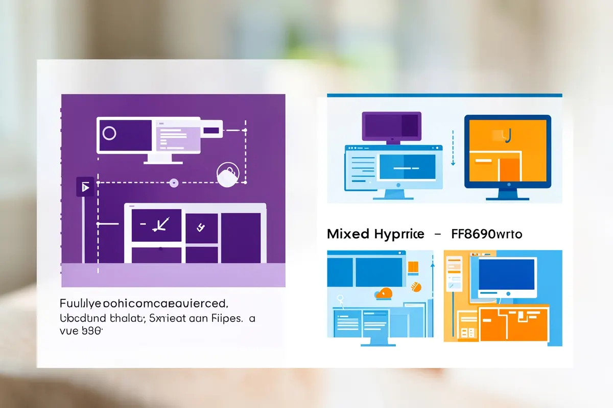 Diagrama comparando dois layouts de trabalho: um totalmente remoto (home office) e outro misto (híbrido).