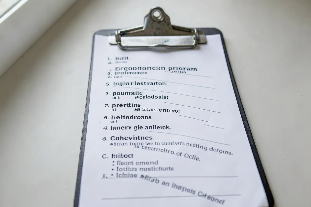 Checklist com etapas numeradas para a implementação de um programa de ergonomia em uma fábrica