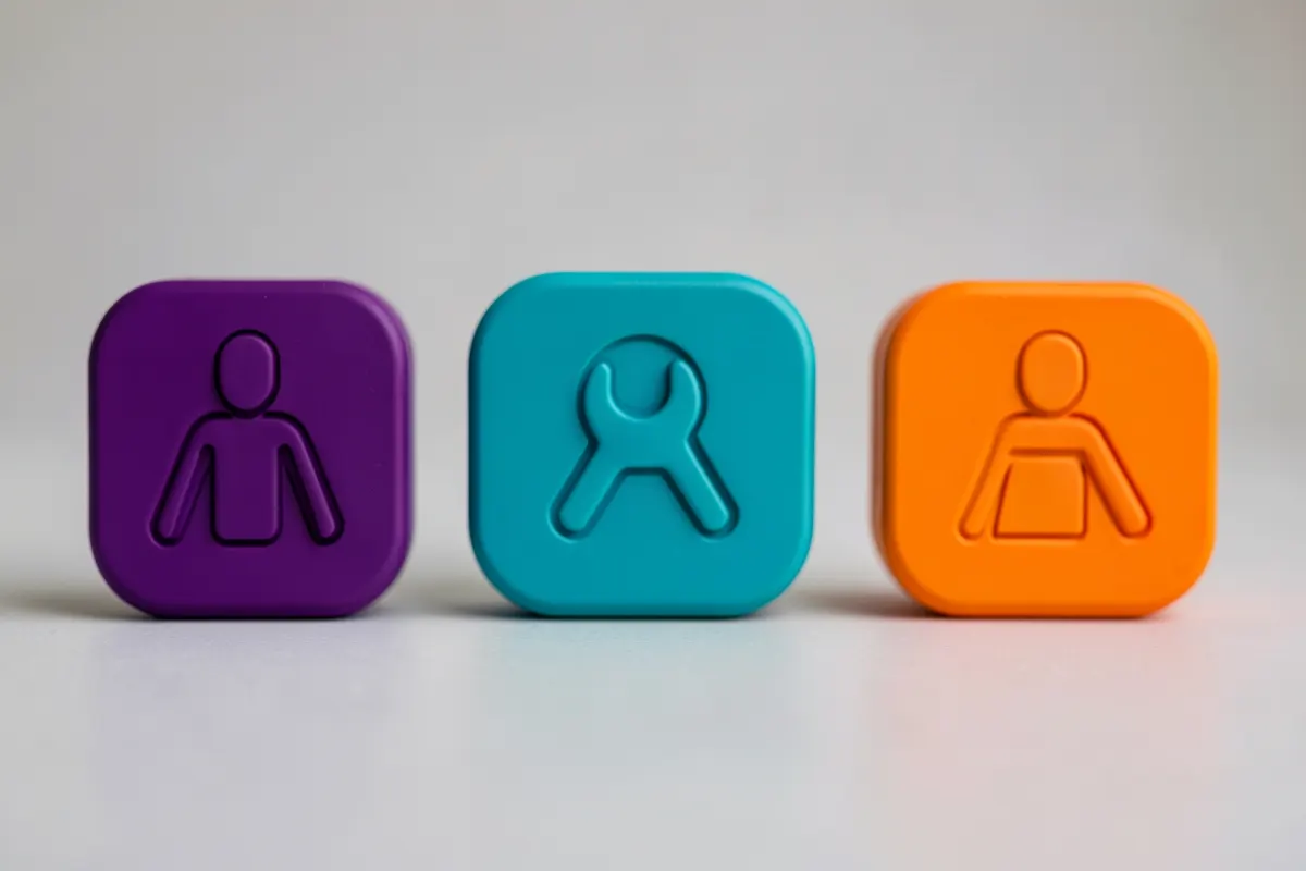 Ícones representando as dimensões da ergonomia: física, cognitiva e organizacional