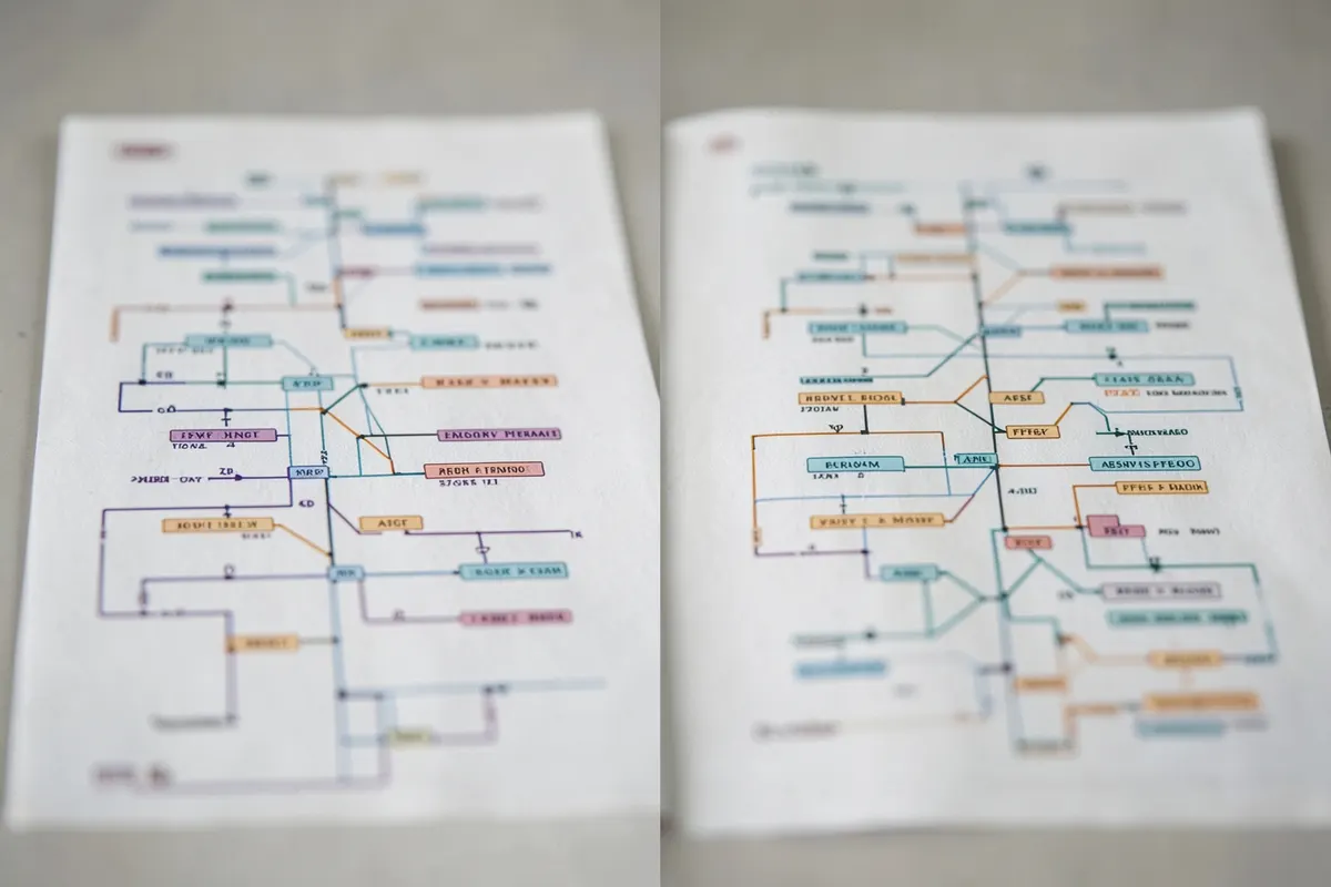 Comparação visual lado a lado de dois fluxogramas, um para AEP e outro para AET, destacando as diferenças em complexidade e etapas.
