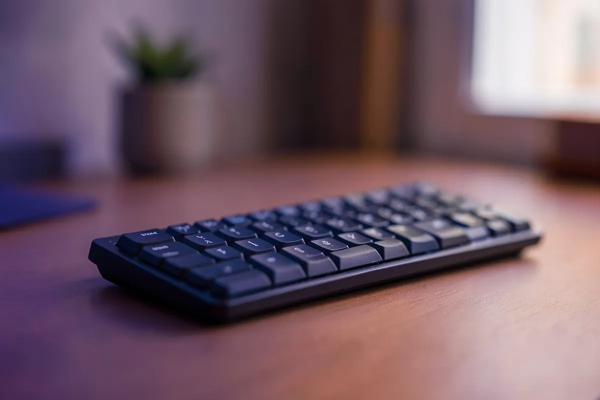 Um close-up de um teclado de computador com uma mão digitando, com foco na fadiga e no estresse.
