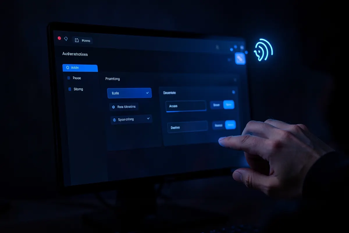 Interface de software com botões e opções de automação de conteúdo, com um ícone de IA proeminente.
