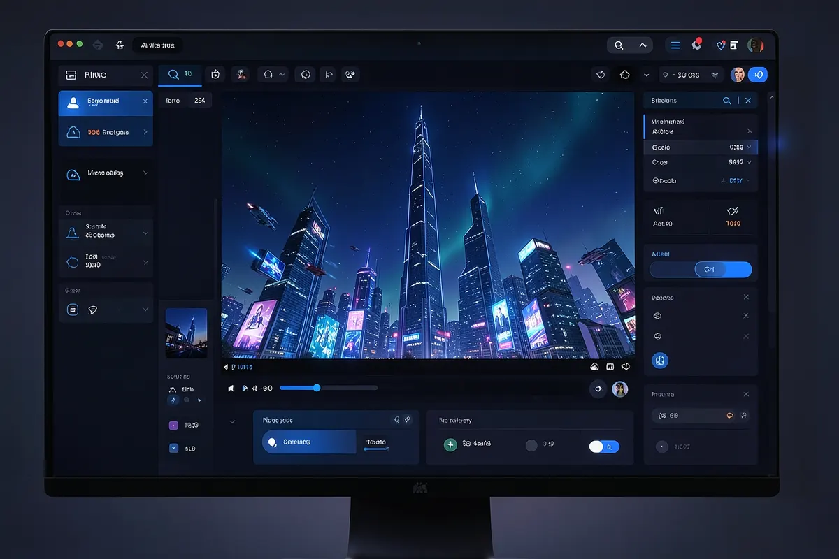 Interface de um software de geração de vídeo com IA, mostrando opções de edição e pré-visualização.