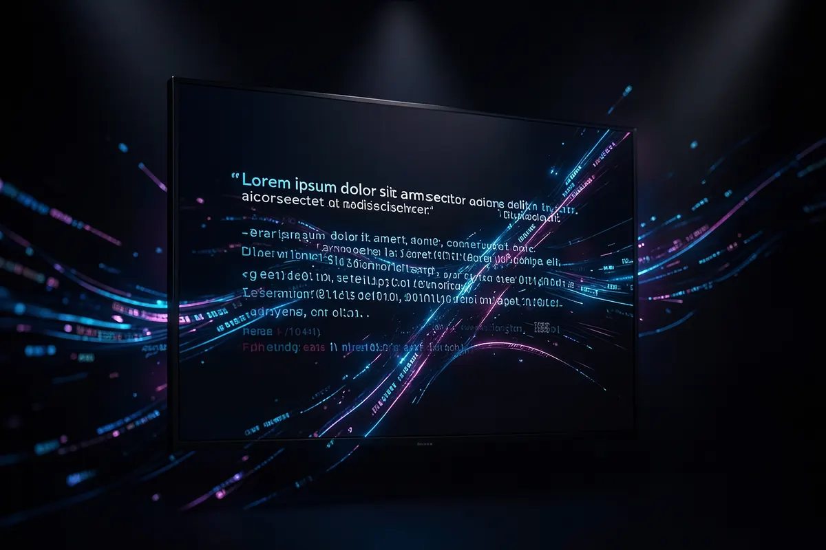 Um fluxo de dados digitais se transformando em texto em uma tela.