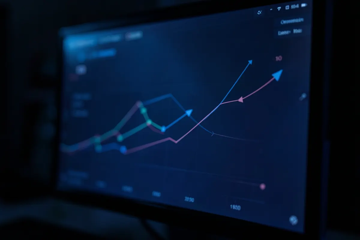 Tela de computador mostrando um gráfico de desempenho com setas de otimização