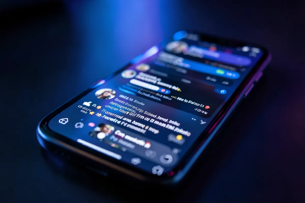 Close-up de um celular exibindo um vídeo com muitos comentários e compartilhamentos.