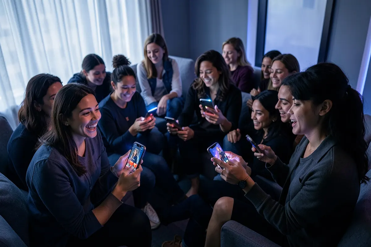 Pessoas reagindo com emojis de like e coração a um vídeo em seus celulares.
