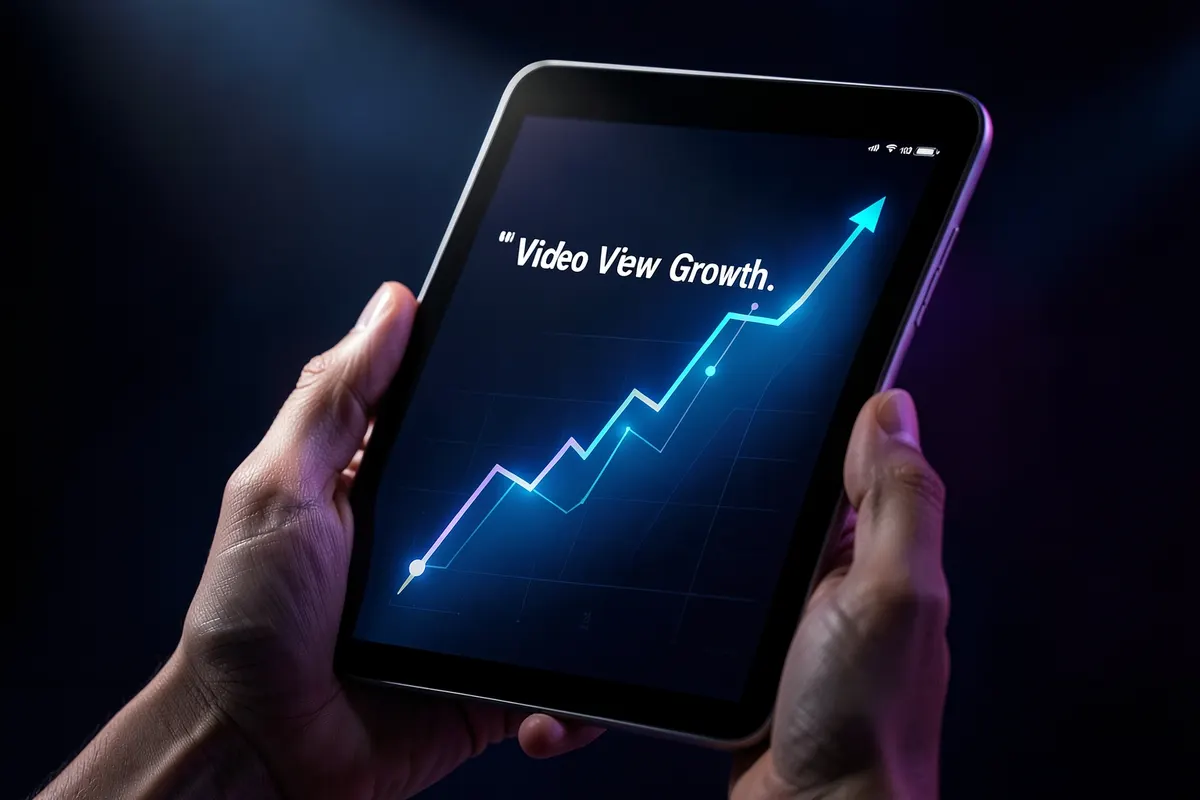 Gráfico de crescimento de visualizações de vídeo em um tablet.