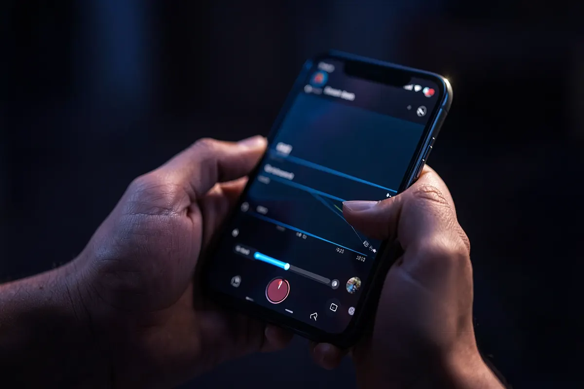 Pessoa editando um vídeo no celular, com a interface do Instagram Reels visível na tela.