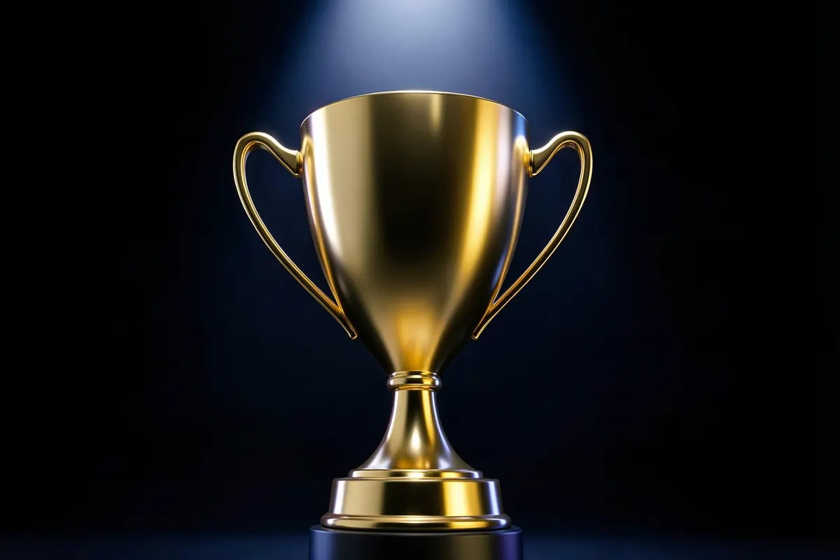 Um troféu dourado com o símbolo do Instagram em destaque, simbolizando sucesso e reconhecimento.