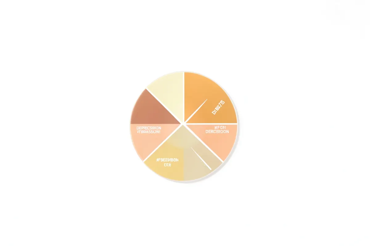 Um diagrama circular dividido em cinco seções coloridas, cada uma representando um tipo diferente de depressão.