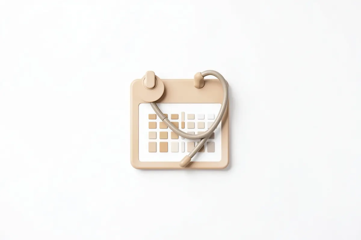 Um estetoscópio sobreposto a um ícone de calendário, simbolizando a consulta médica agendada.