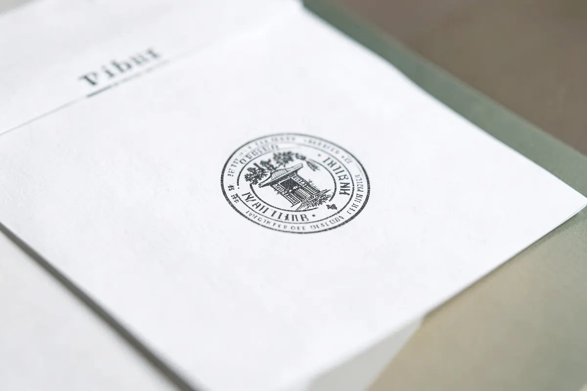 Um documento oficial com um selo e carimbo, em close-up.
