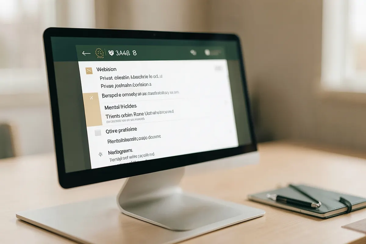 Tela de computador exibindo uma lista de sites com recursos sobre saúde mental e testes de depressão.