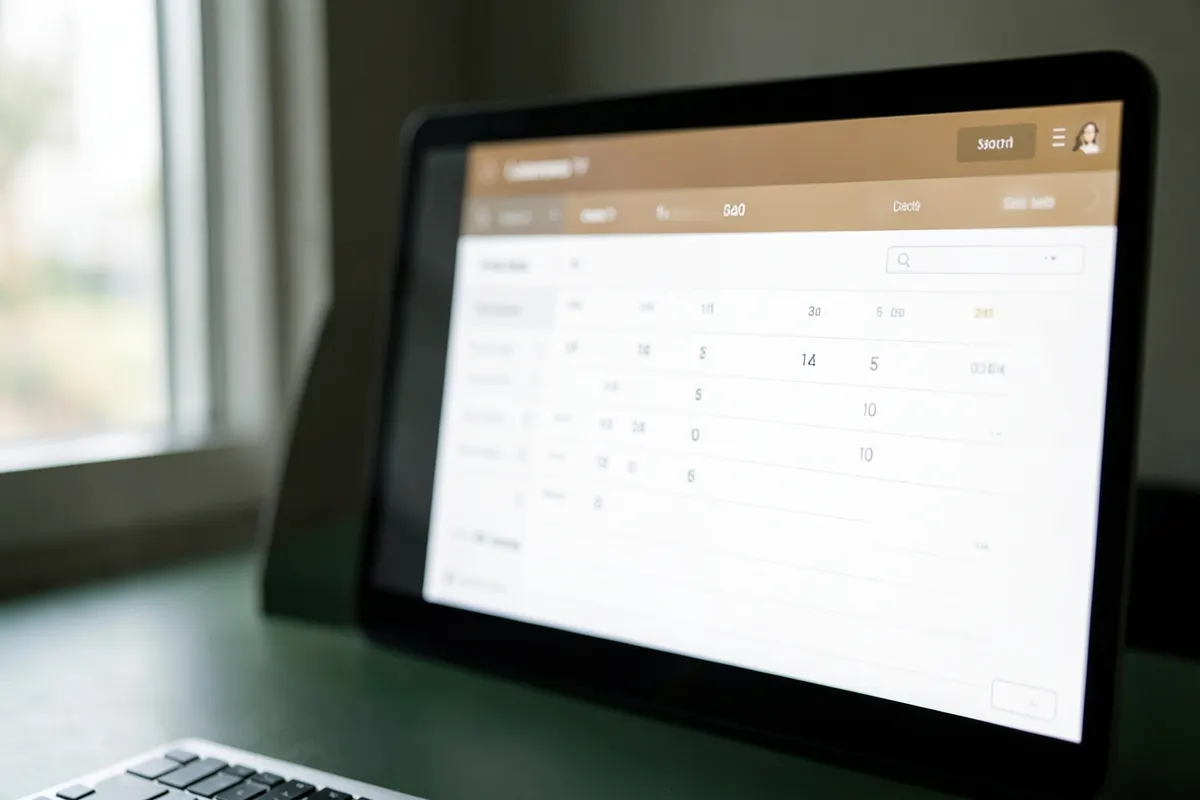 Uma tela de computador exibindo uma interface de agendamento de consulta online, com um calendário e campos de formulário.