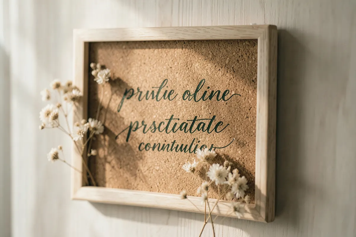 Citação inspiradora escrita em um quadro de avisos de cortiça com fundo desfocado.