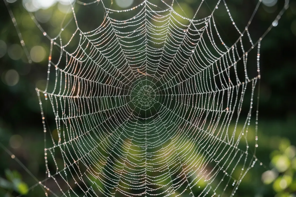Uma teia de aranha complexa e emaranhada, representando a natureza intrincada e persistente da ansiedade.