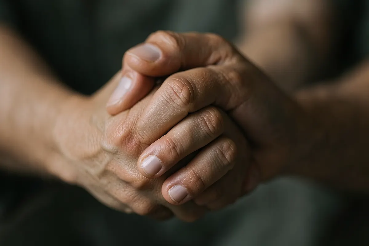 Mãos entrelaçadas em sinal de angústia