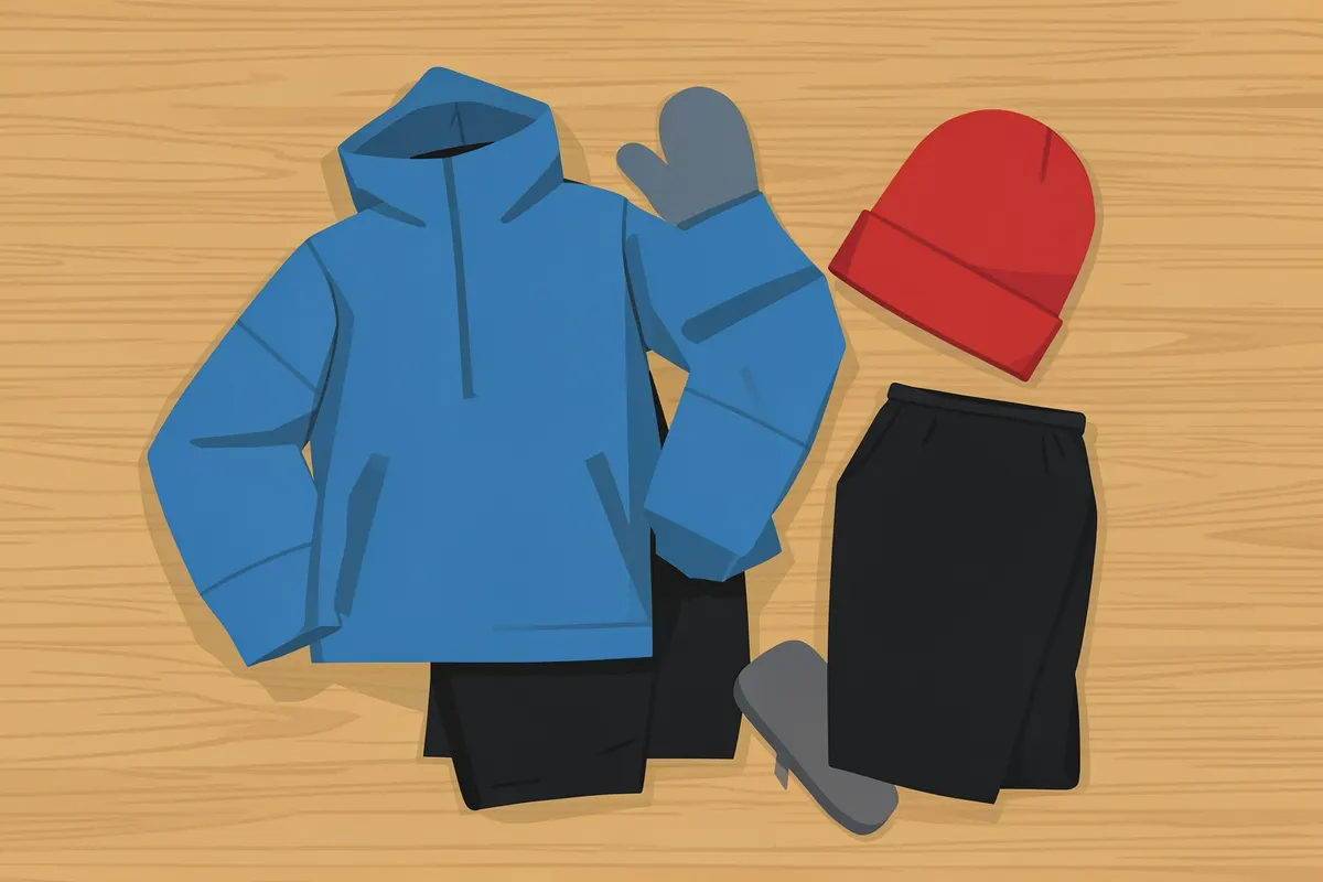 Conjunto de roupas de frio para trilha: jaqueta, calça, luvas e gorro