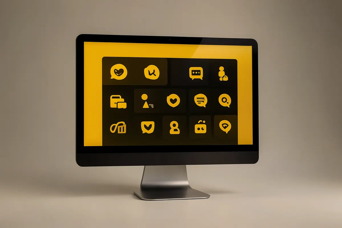 Tela de computador exibindo diferentes tipos de anúncios online com ícones de redes sociais.