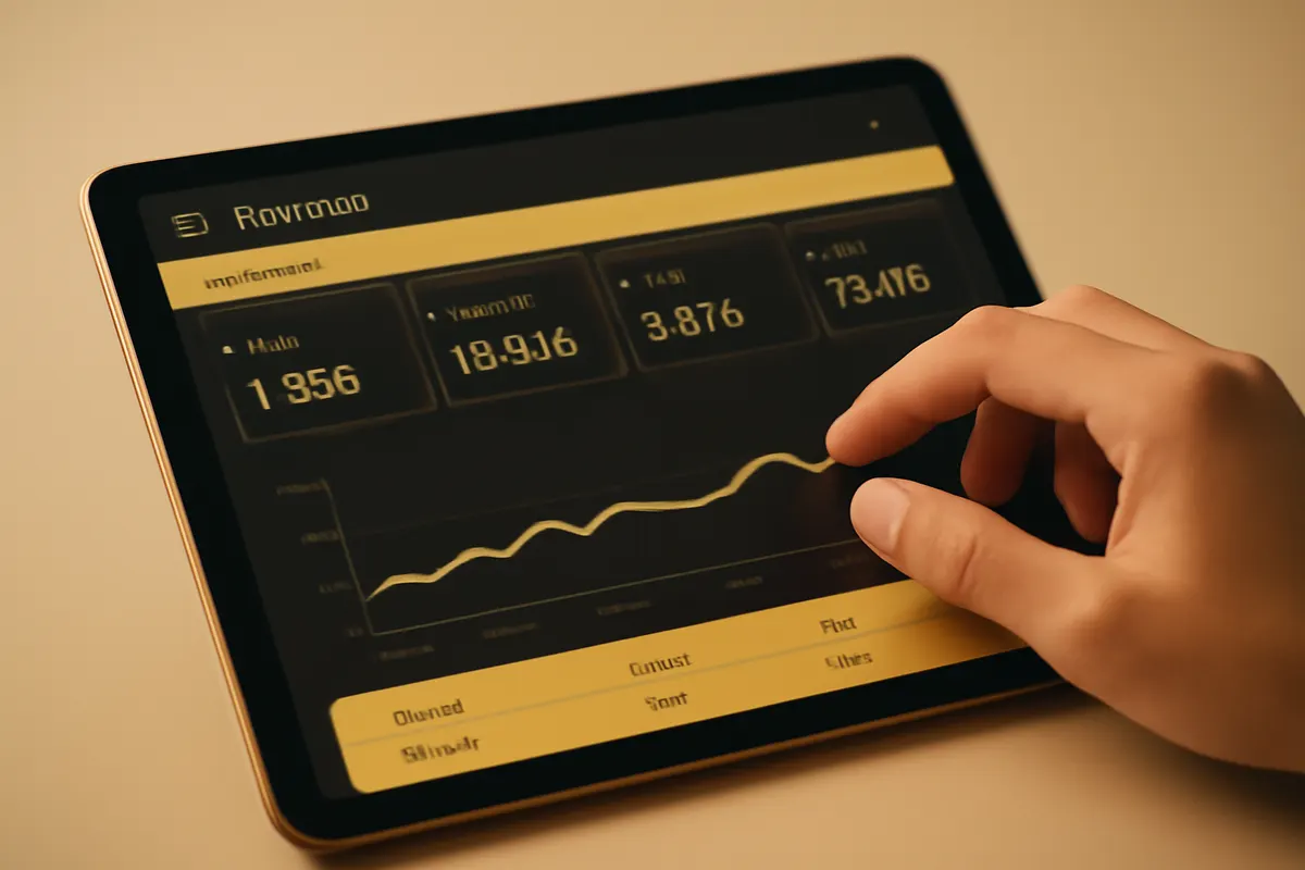 Interface do Google Ads com métricas de campanha exibidas em um tablet.