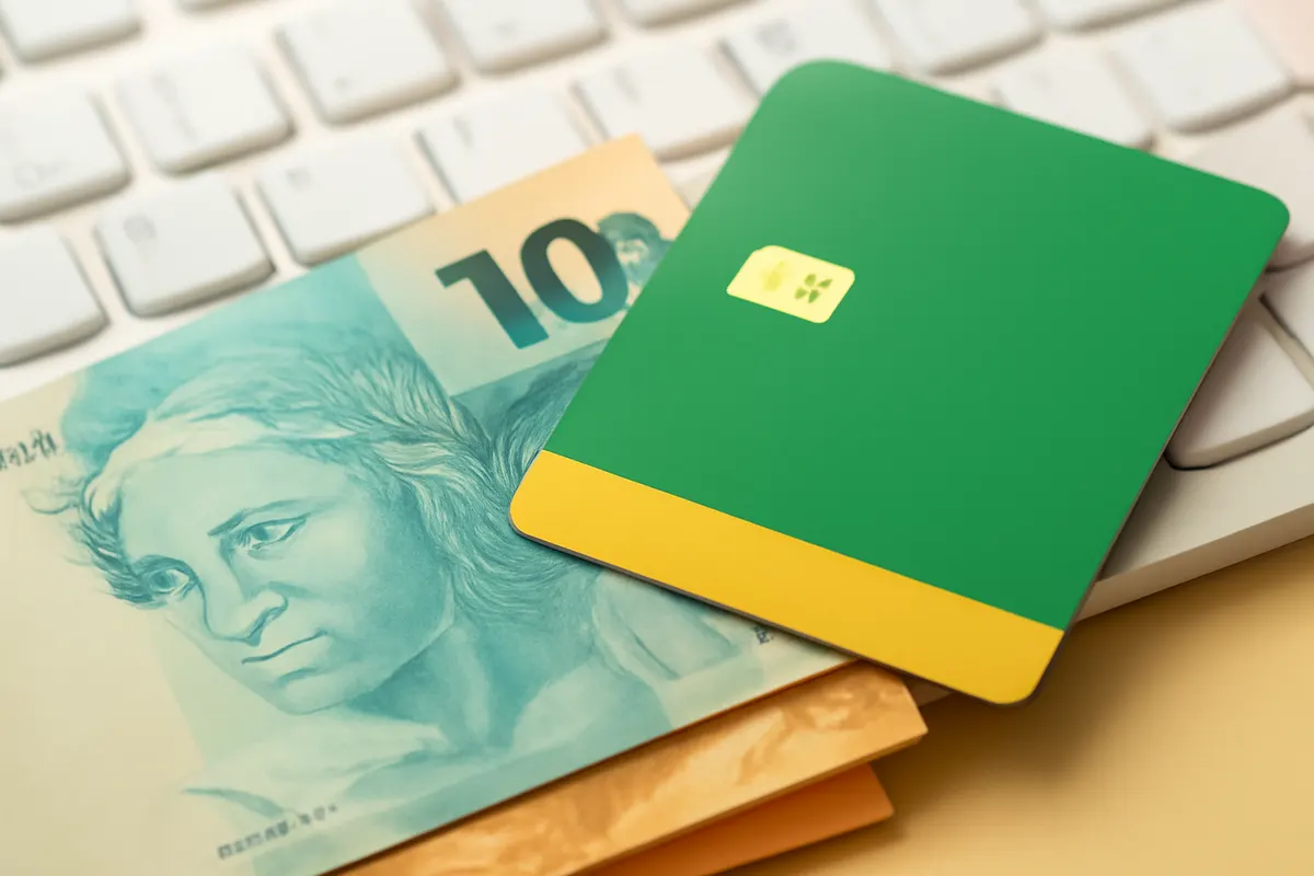 Valor do curso de tráfego pago: close-up de notas de dinheiro e um cartão de crédito sobre um teclado.