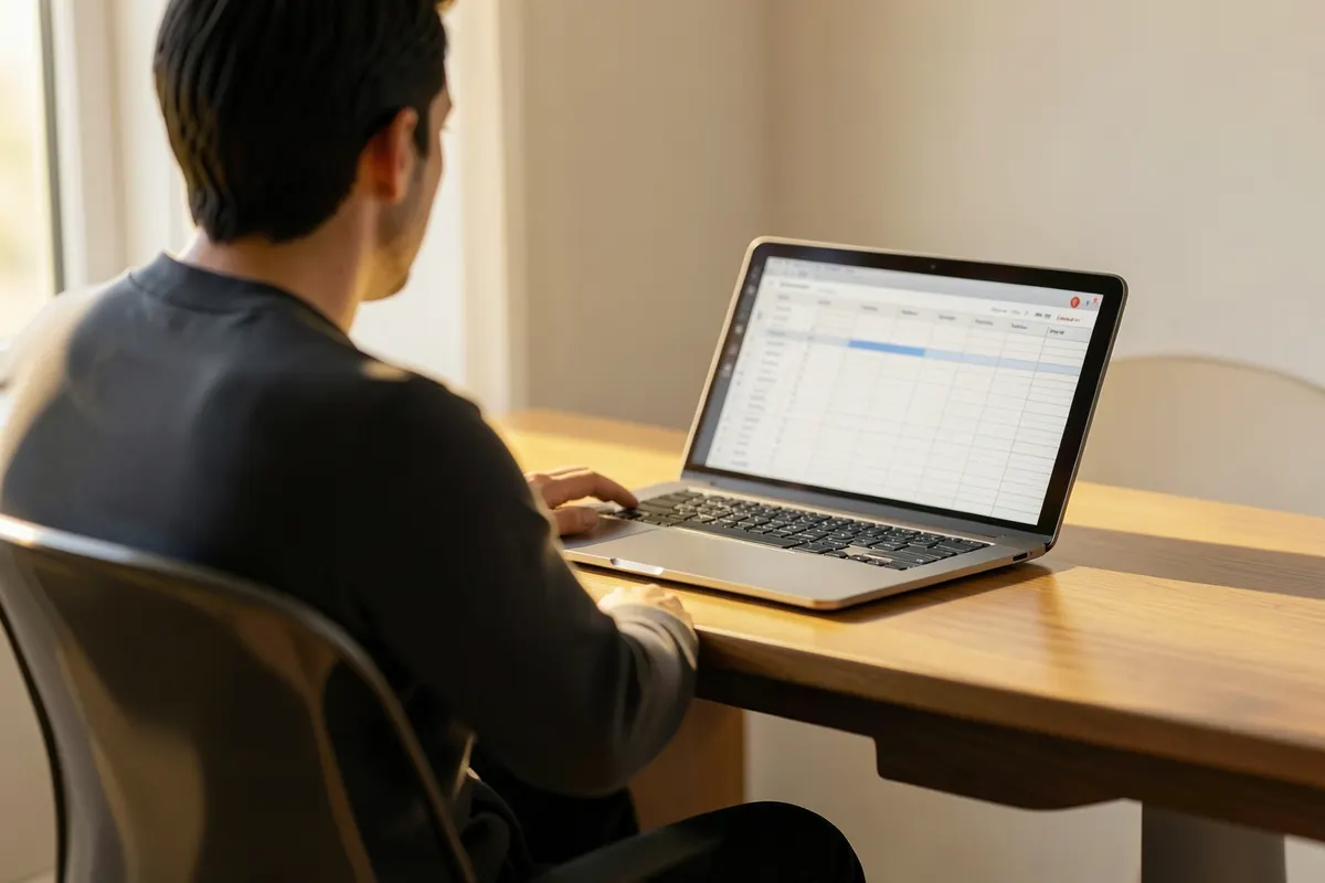 Pessoa trabalhando em um computador com planilhas abertas, simbolizando o trabalho autônomo em tráfego pago.