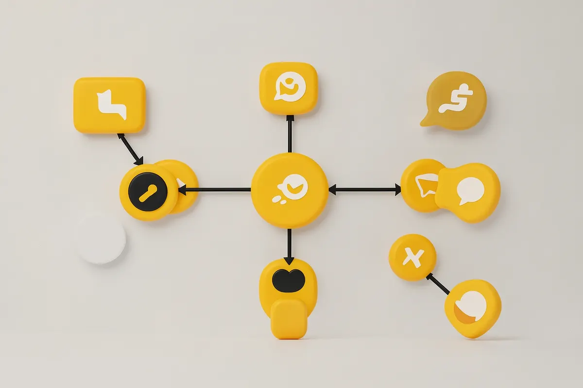 Diagrama de fluxo mostrando setas conectando ícones de plataformas de publicidade.