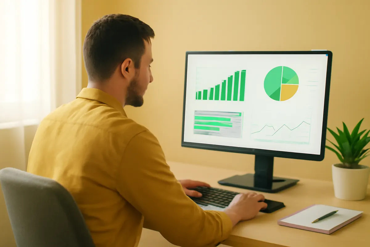 Pessoa analisando métricas de campanhas de anúncios online em um monitor.