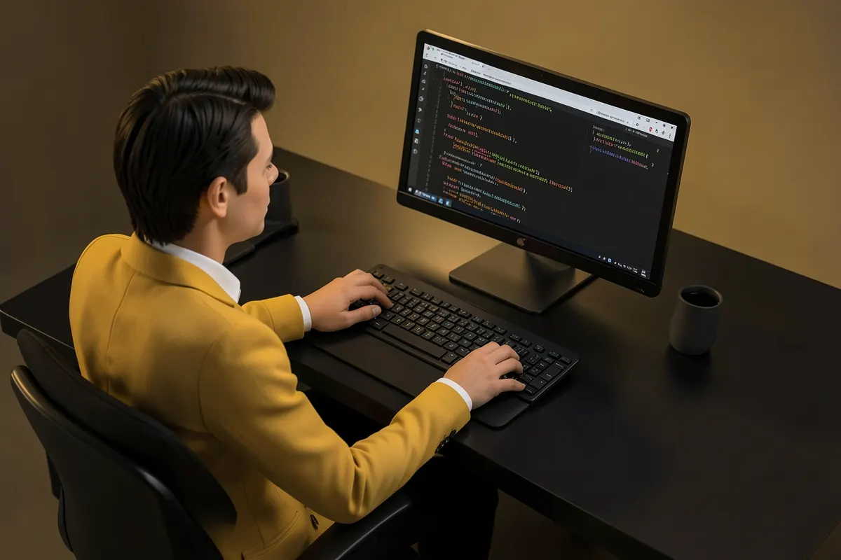 Um profissional de marketing digital otimizando um site para motores de busca (SEO).