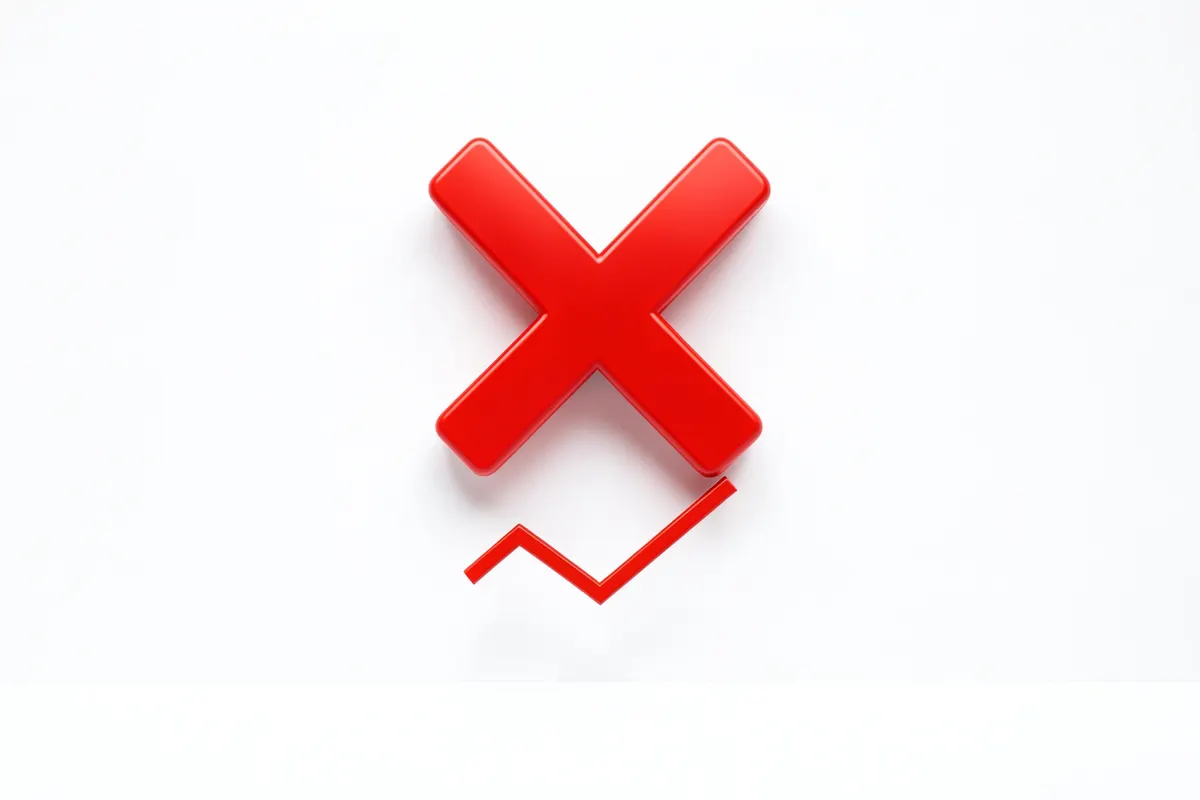 Gráfico de linha caindo com um X vermelho sobre ele.