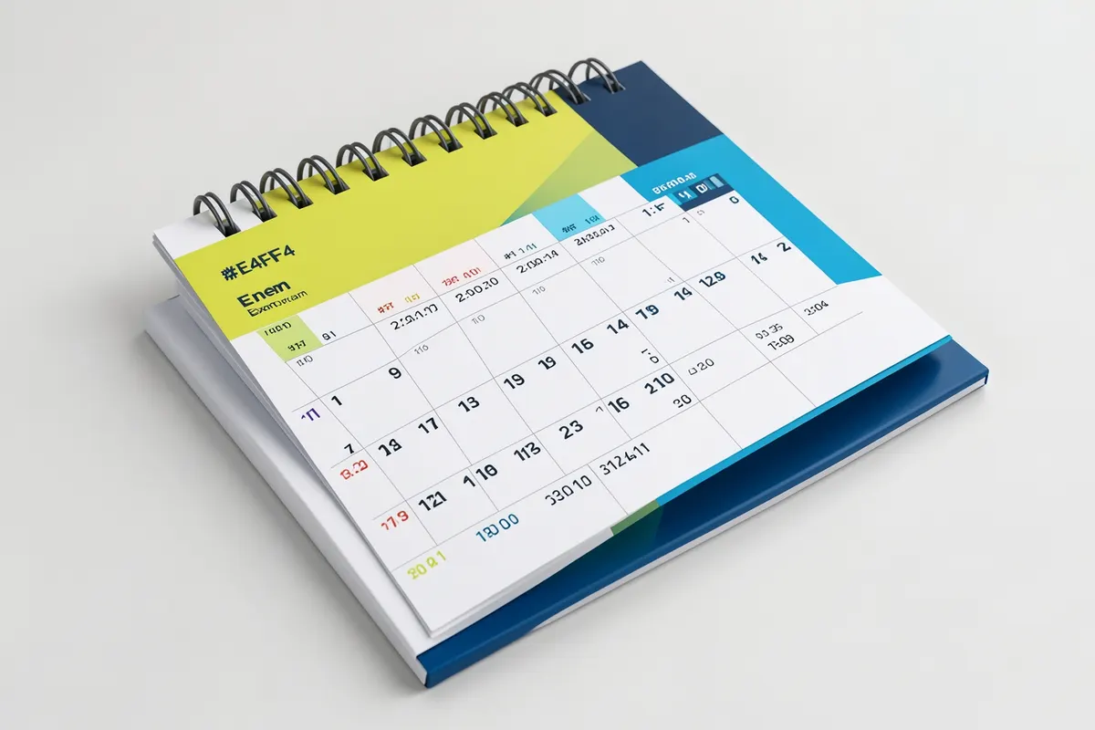 Um calendário com marcações de datas e horários, representando o planejamento de estudos para o Enem.