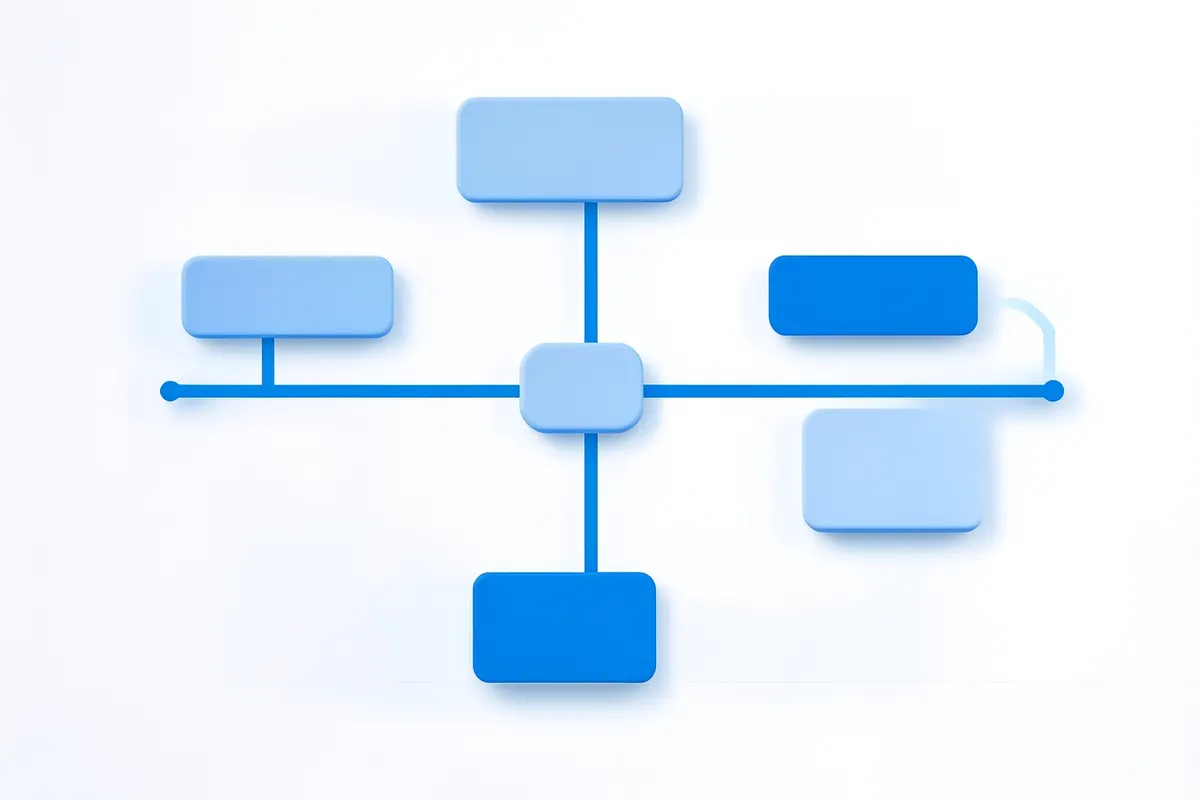 Um diagrama de fluxo mostrando a integração de diferentes departamentos de uma empresa em um sistema centralizado.