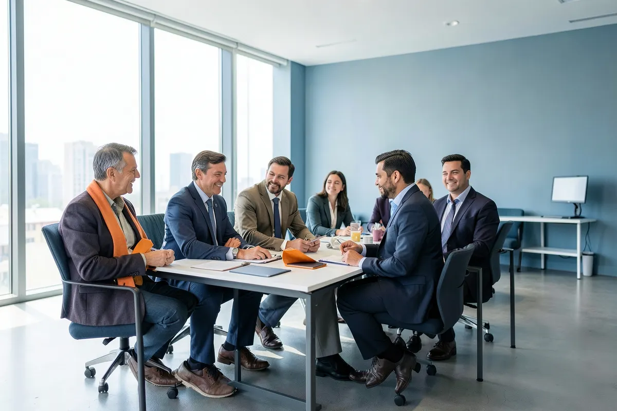 Um grupo de empresários trabalhando juntos em um projeto.