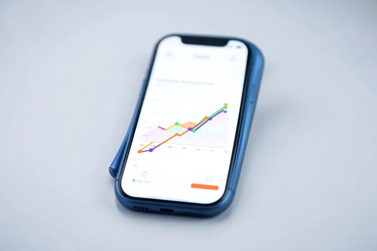 Um smartphone exibindo um gráfico de vendas.