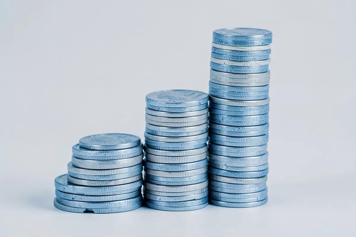 Um gráfico de barras ascendente com moedas e notas de dinheiro ao lado, indicando o custo financeiro.