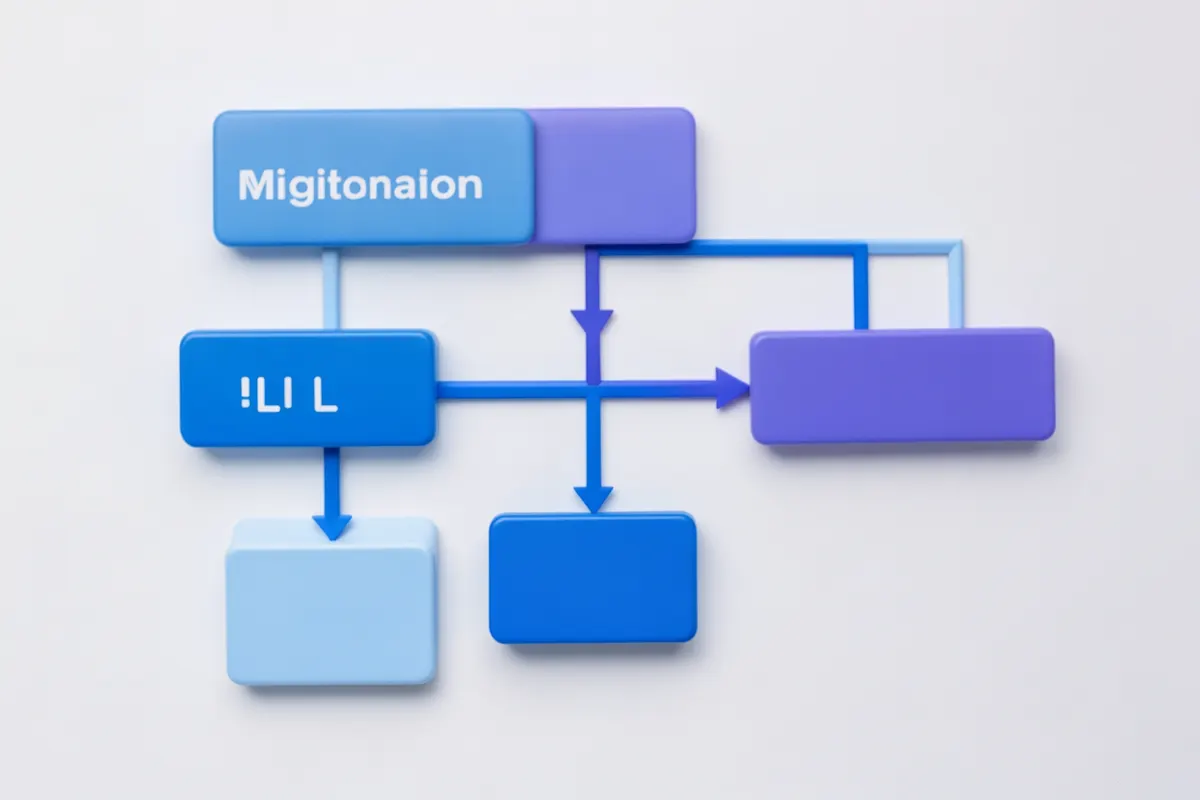 Um diagrama de fluxo simples mostrando caixas conectadas por setas, representando o processo de migração de dados de um sistema para outro.