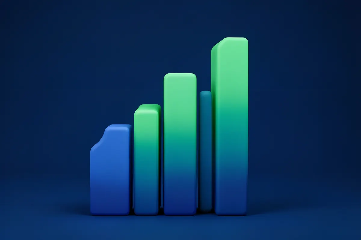 Um gráfico de crescimento ascendente em um fundo azul, simbolizando as vantagens de um ERP local.