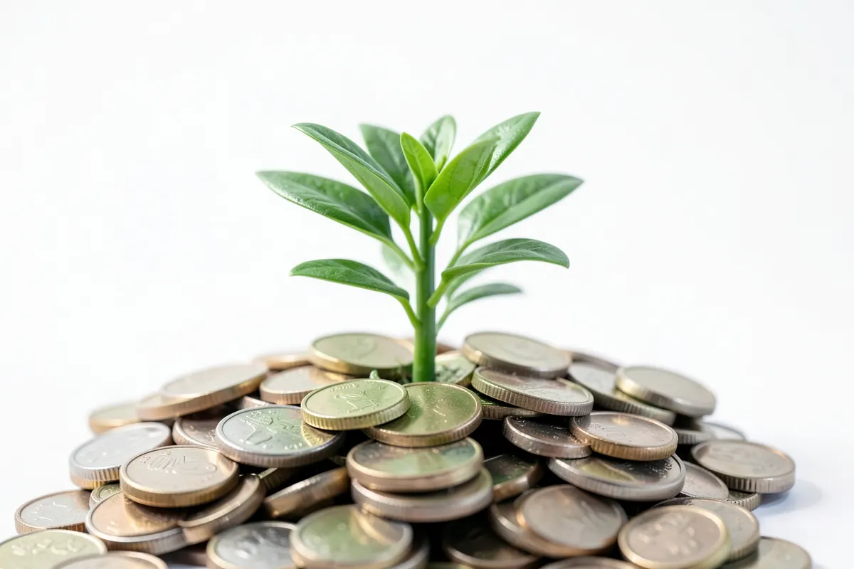 Uma planta crescendo de um monte de moedas, simbolizando o crescimento após a customização.