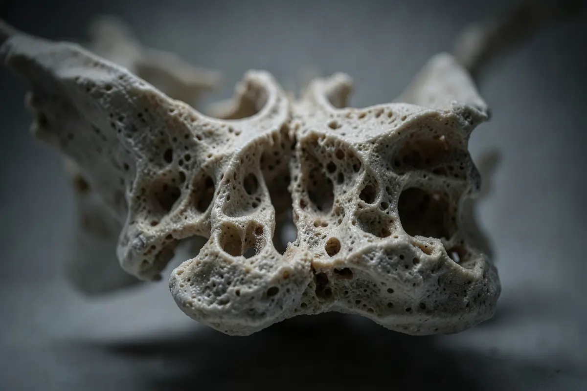 Uma boca com perda óssea significativa devido à ausência prolongada de dentes, vista de perto.