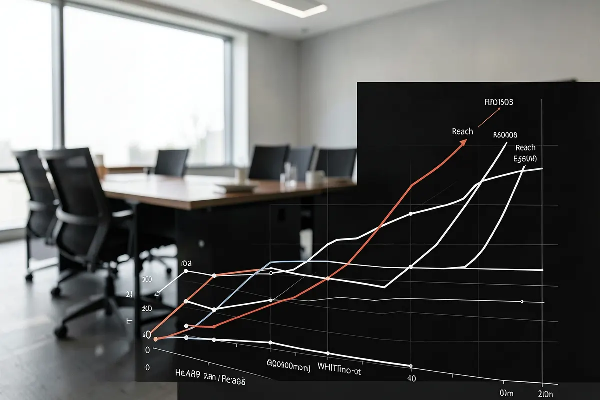 Gráfico de linha simulando métricas de desempenho de redes sociais.