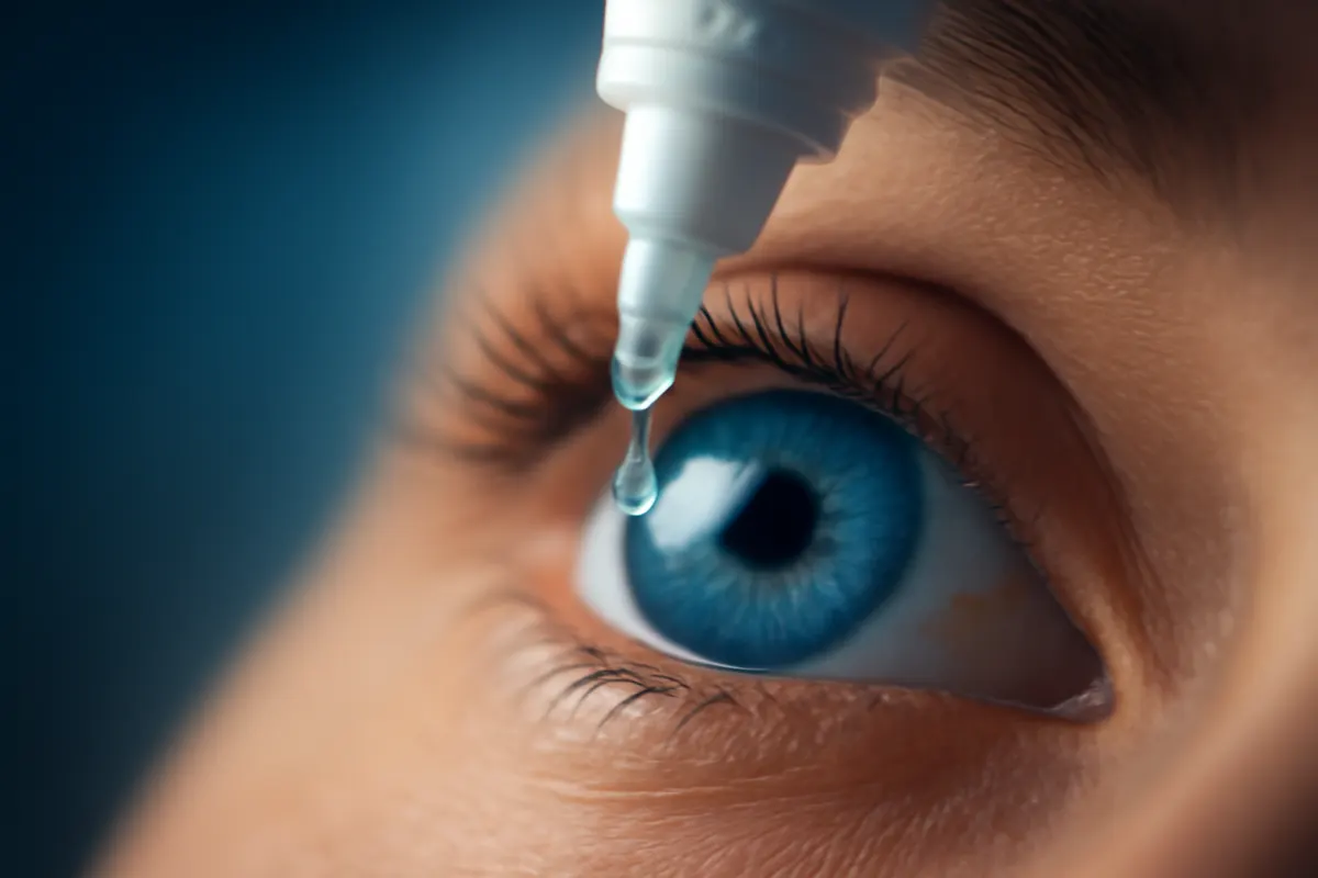 close-up de um olho sendo preparado para cirurgia com colírio anestésico, keyword cirurgia olho refrativo