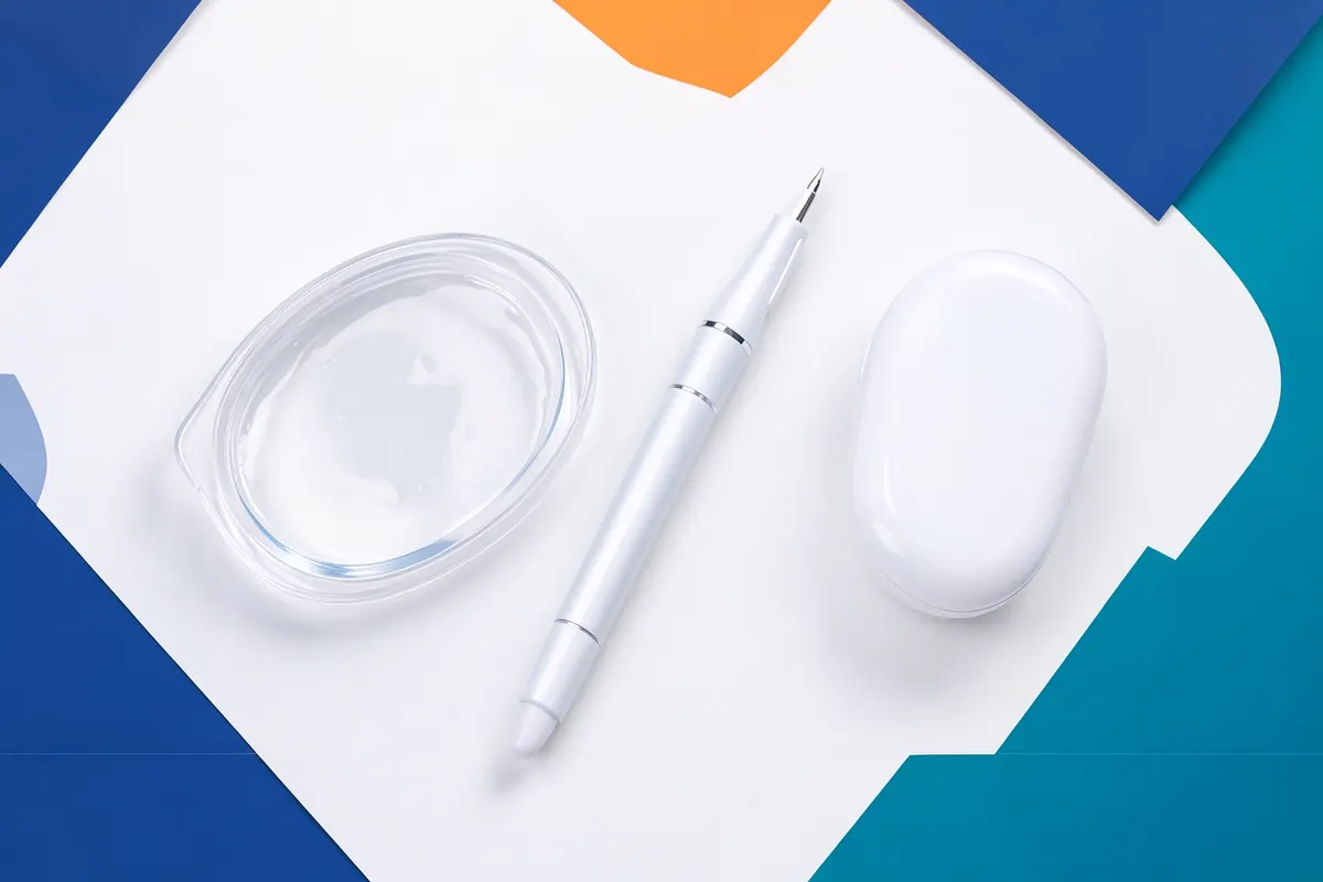 Comparação lado a lado de diferentes métodos de clareamento dental, como moldeiras e canetas.