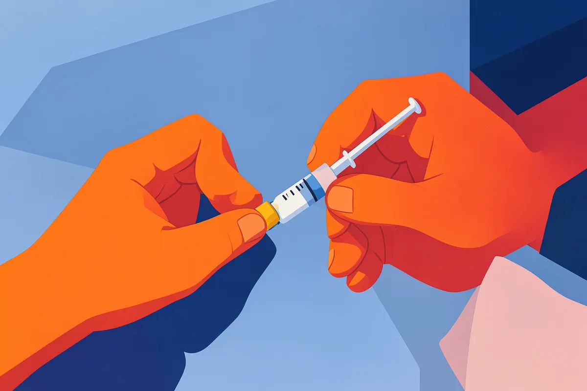 Uma pessoa preparando uma injeção de medicamento para emagrecer com uma seringa.