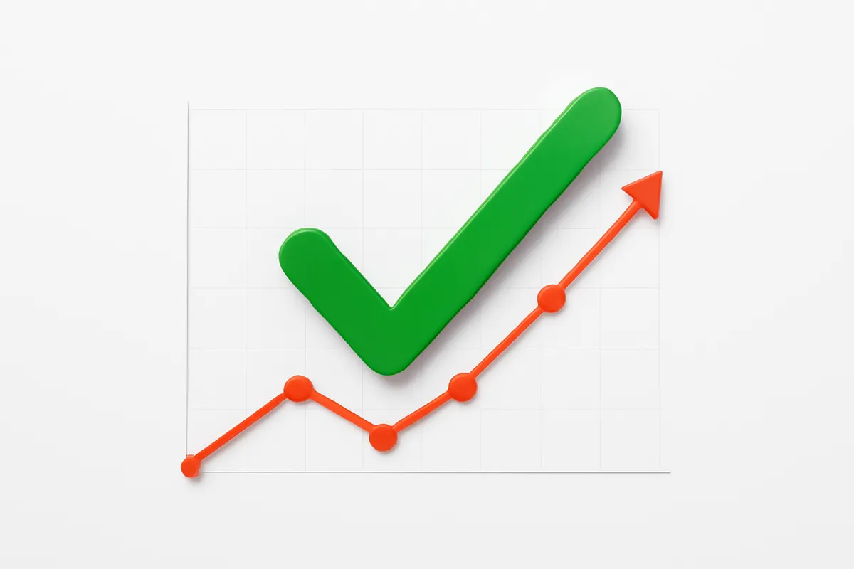 Símbolo de check mark verde sobre um gráfico de sucesso, keyword provas sociais marketing digital