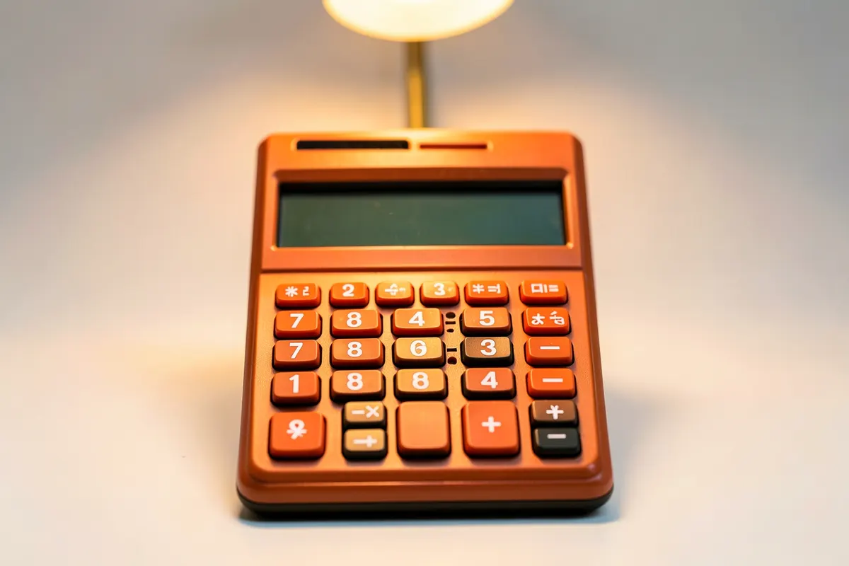 Calculadora antiga com números e símbolos matemáticos ao redor, representando o cálculo da taxa de conversão.