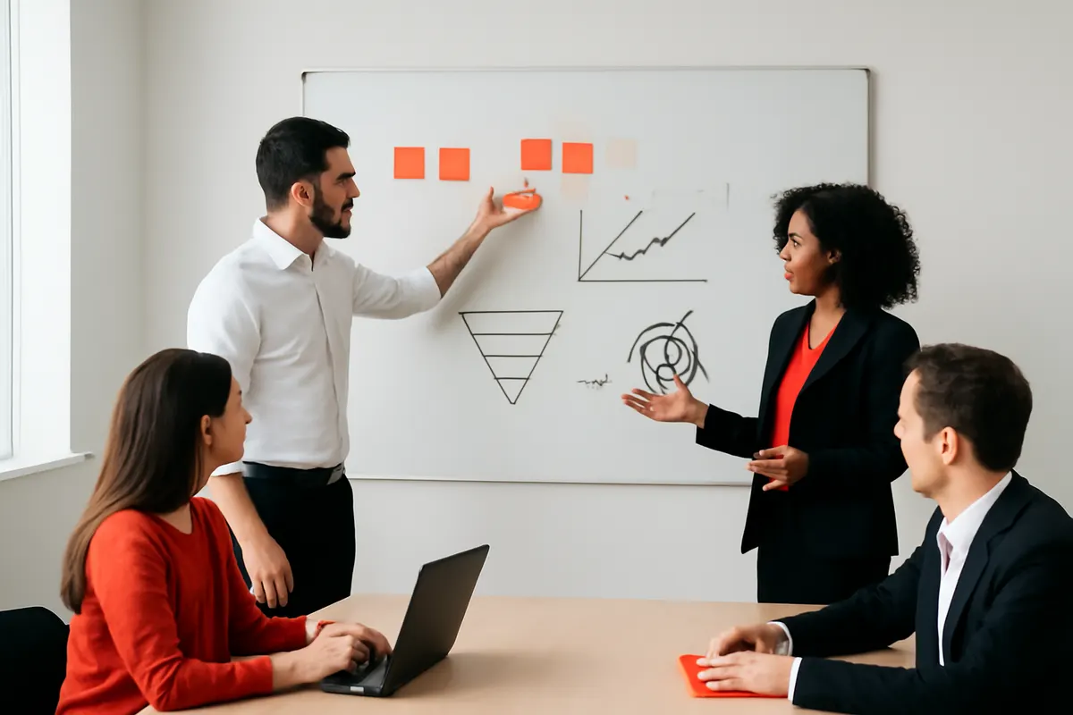 Pessoa planejando uma estratégia de marketing digital em um quadro com post-its, keyword: marketing digital por onde começar