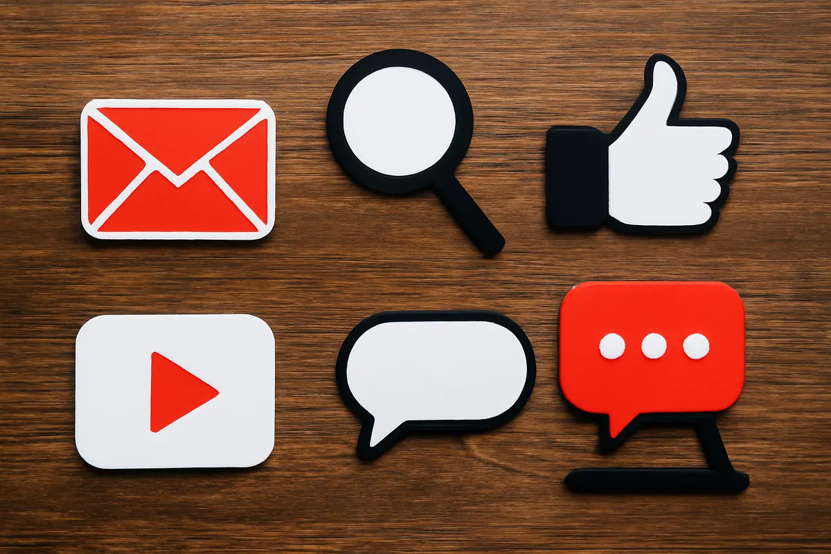 Coleção de ícones de ferramentas de marketing digital como SEO, e-mail e mídias sociais, keyword: marketing digital por onde começar