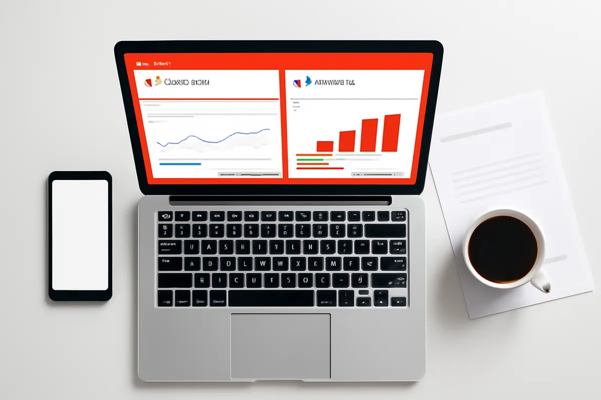 Interface de plataformas de anúncios online como Google Ads e Facebook Ads