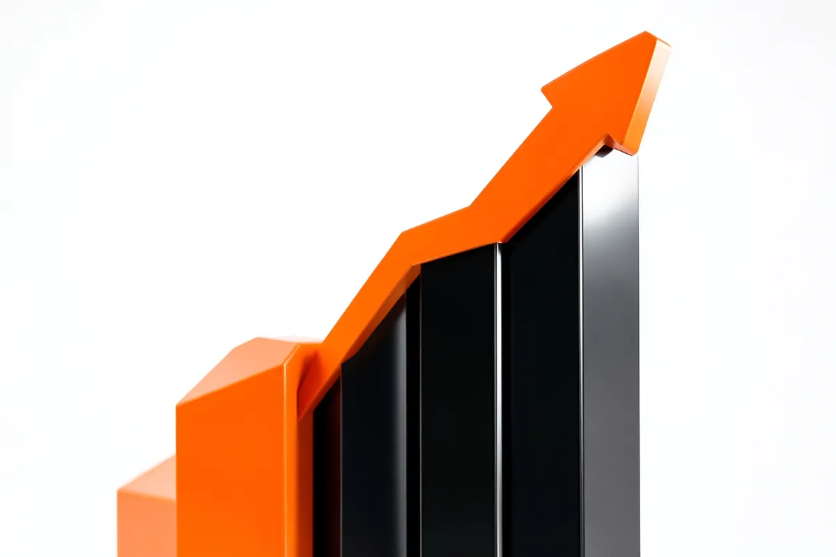 Gráfico de barras ascendente simbolizando crescimento e sucesso em negócios.